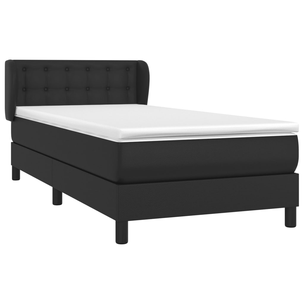 Lit à sommier tapissier avec matelas noir 90x200 cm en similicuir