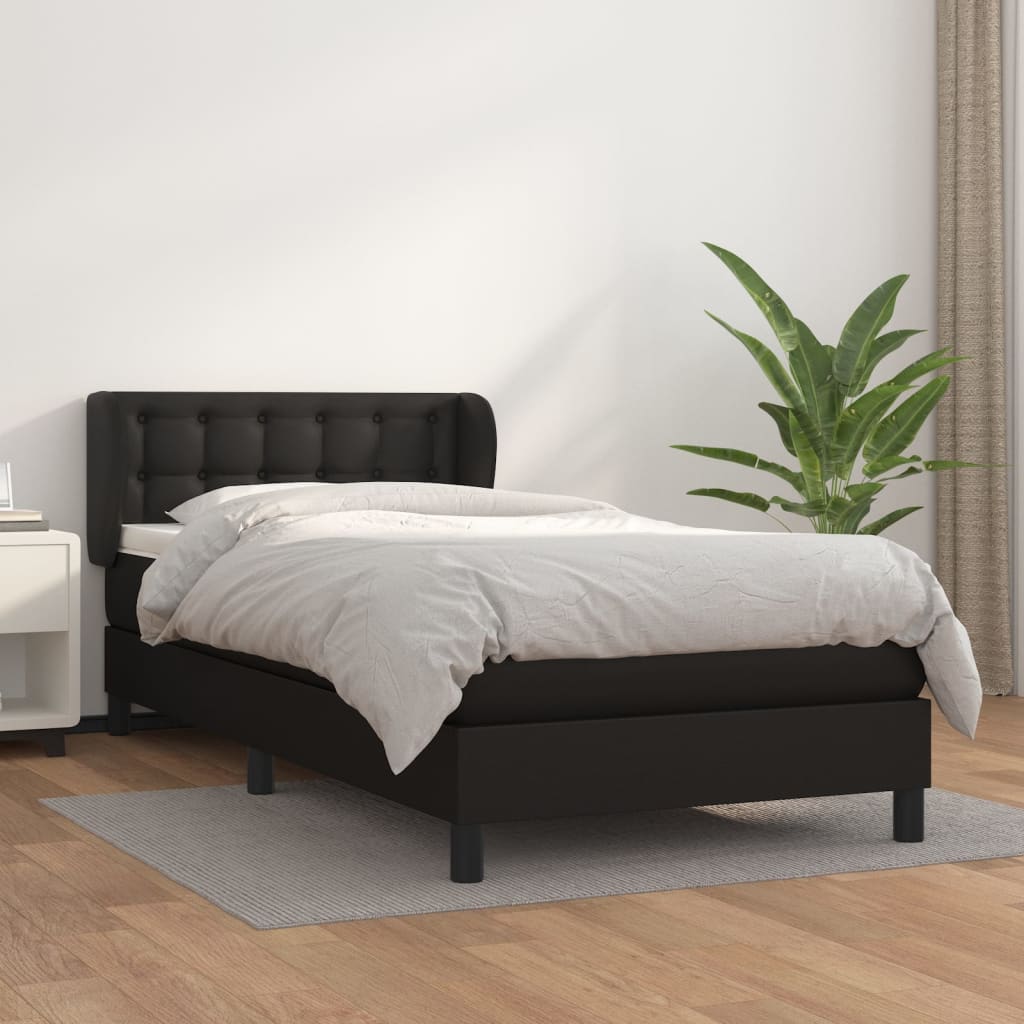 Lit à sommier tapissier avec matelas noir 90x200 cm en similicuir