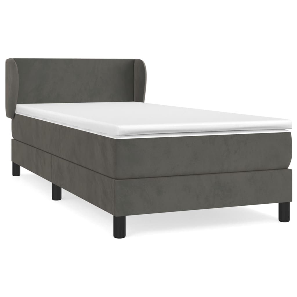 Sommier tapissier avec matelas gris foncé 100x200 cm velours