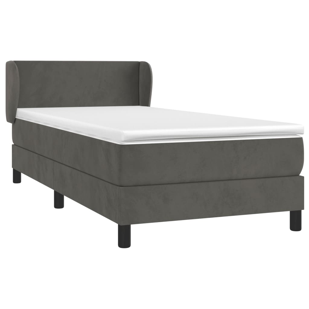 Sommier tapissier avec matelas gris foncé 100x200 cm velours