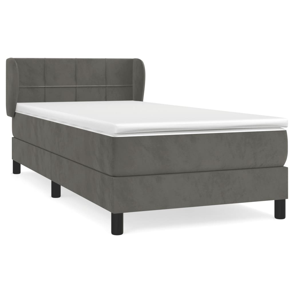 Sommier tapissier avec matelas gris foncé 100x200 cm velours