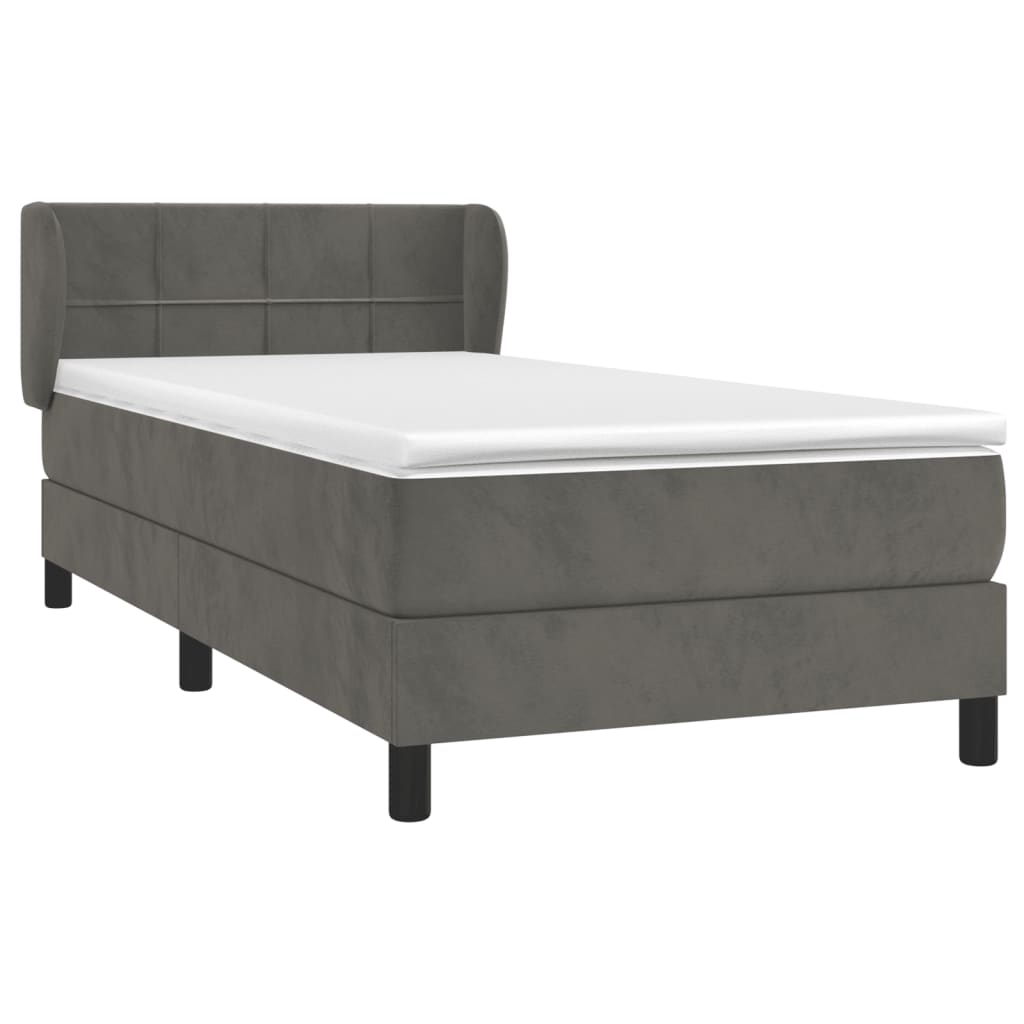 Sommier tapissier avec matelas gris foncé 100x200 cm velours
