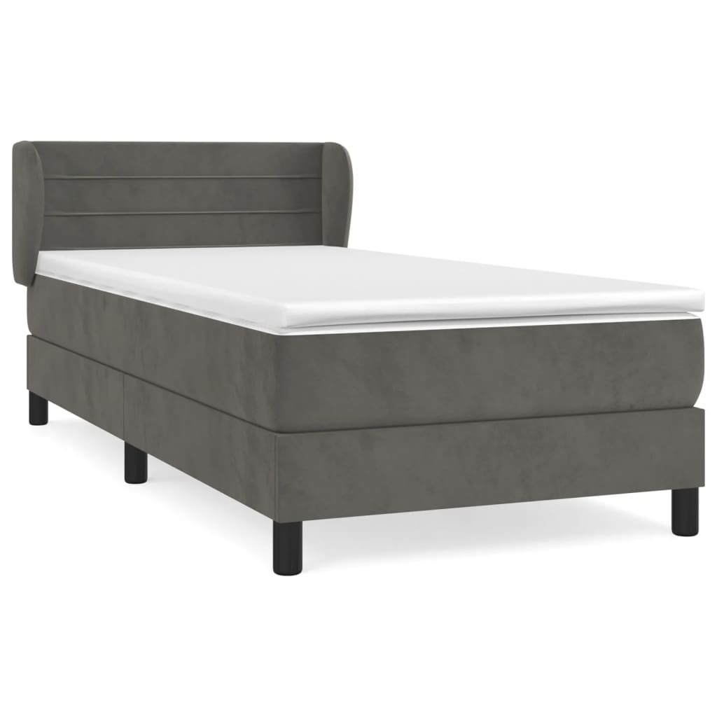 Sommier tapissier avec matelas gris foncé 100x200 cm velours