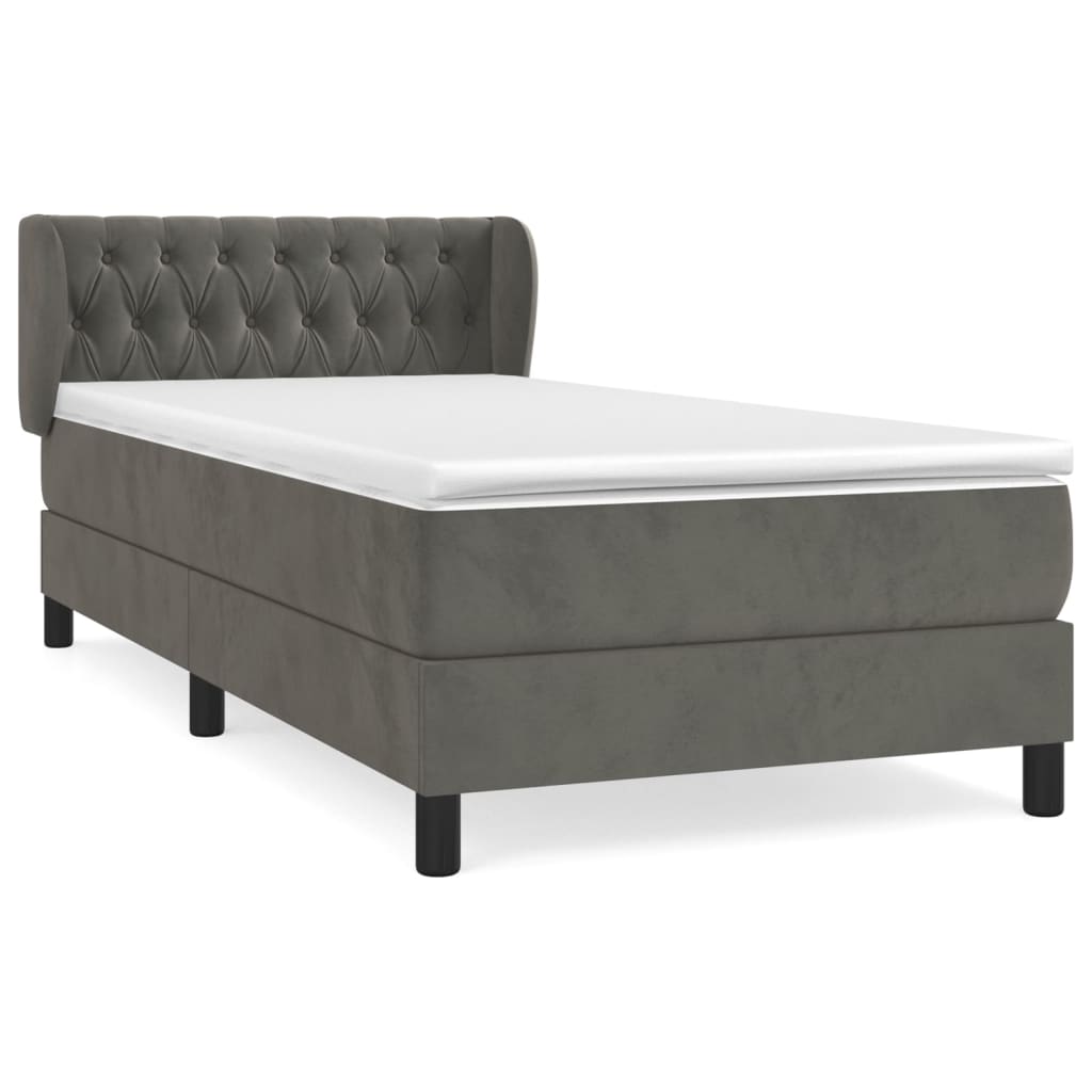 Sommier tapissier avec matelas gris foncé 100x200 cm velours