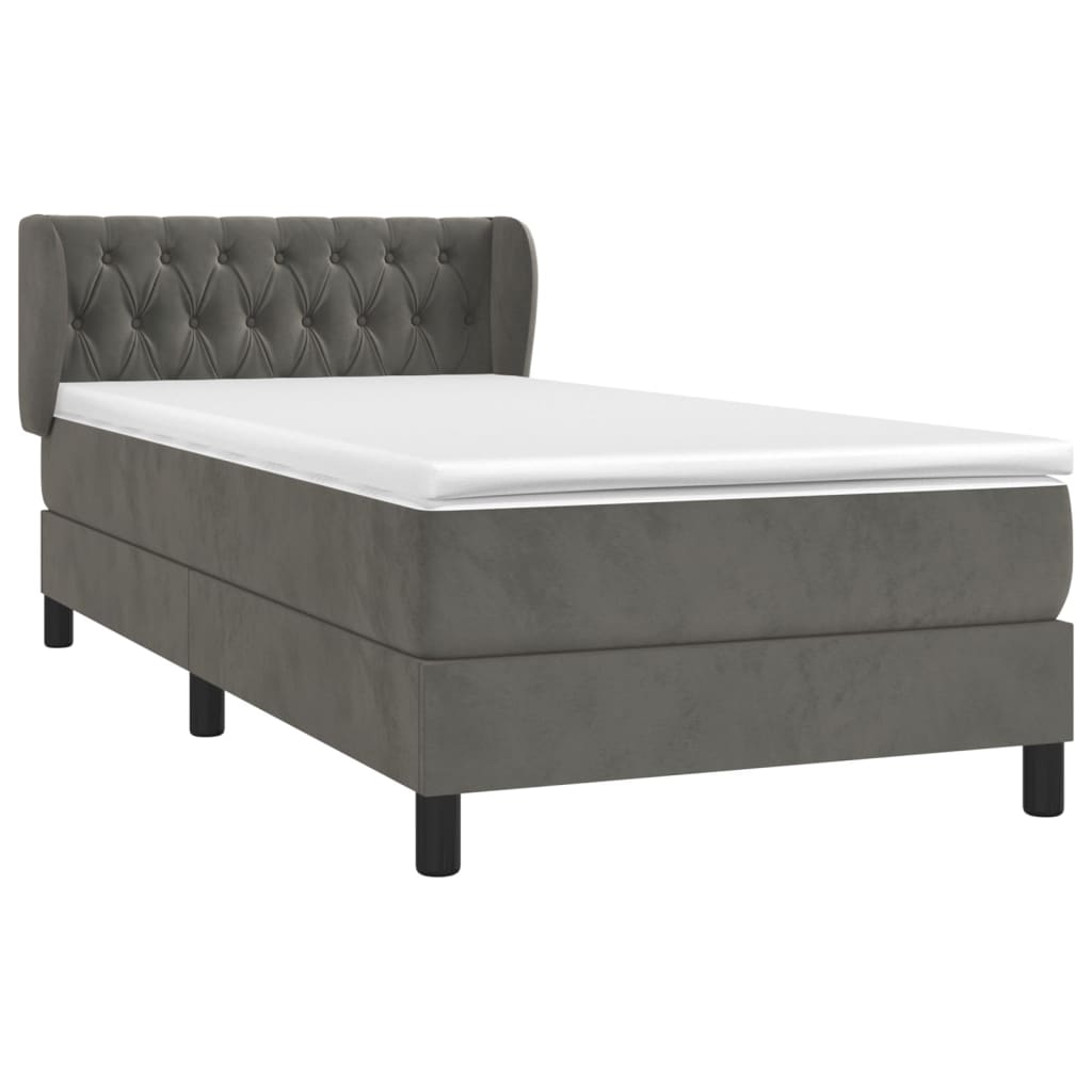 Sommier tapissier avec matelas gris foncé 100x200 cm velours