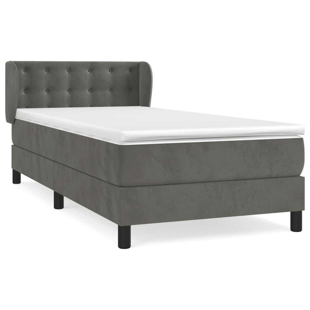 Sommier tapissier avec matelas gris foncé 100x200 cm velours