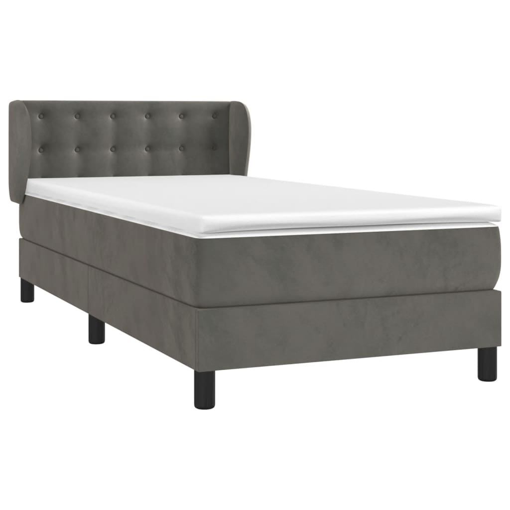 Sommier tapissier avec matelas gris foncé 100x200 cm velours