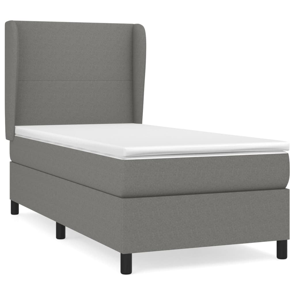 Lit sommier tapissier avec matelas tissu gris foncé 100x200 cm