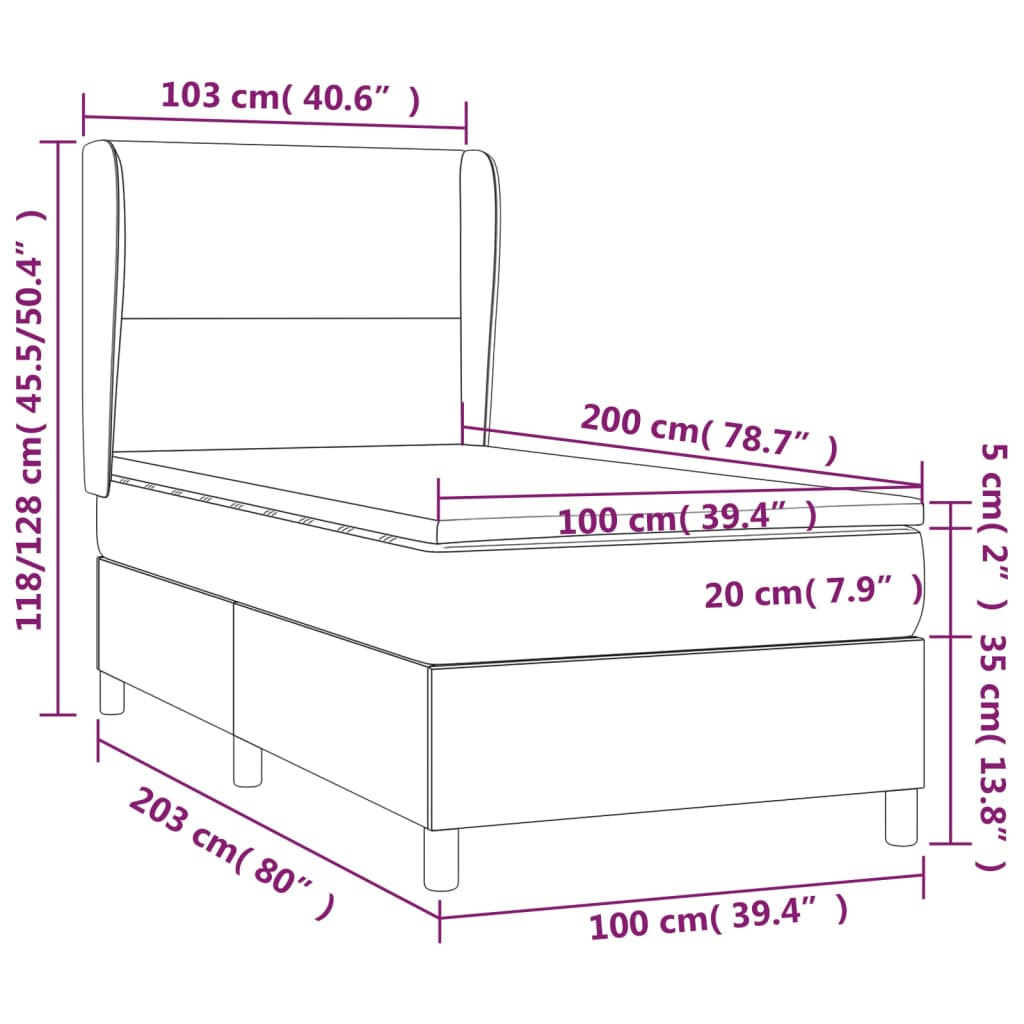 Lit sommier tapissier avec matelas tissu gris foncé 100x200 cm