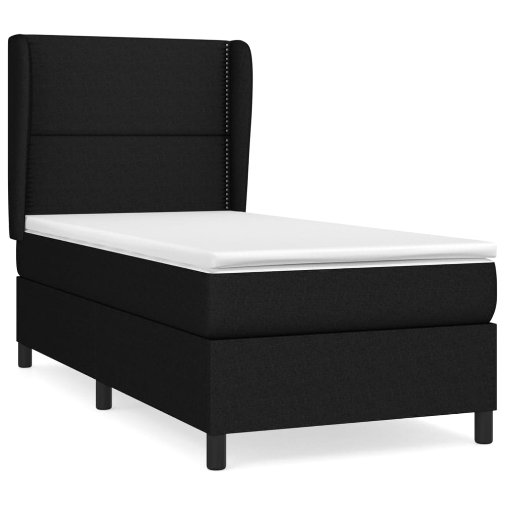 Lit à sommier tapissier avec matelas tissu noir 80x200 cm