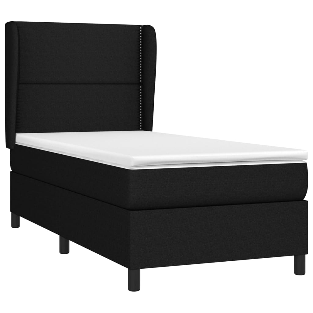 Lit à sommier tapissier avec matelas tissu noir 80x200 cm