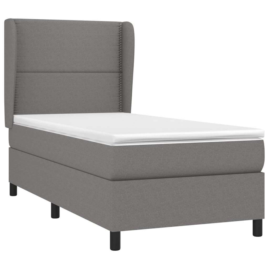 Lit sommier tapissier avec matelas tissu gris foncé 100x200 cm