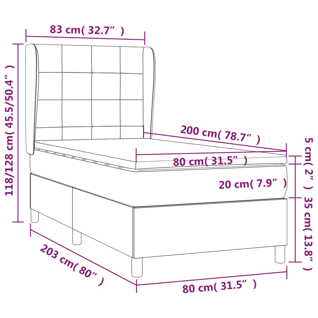Lit à sommier tapissier avec matelas tissu noir 80x200 cm
