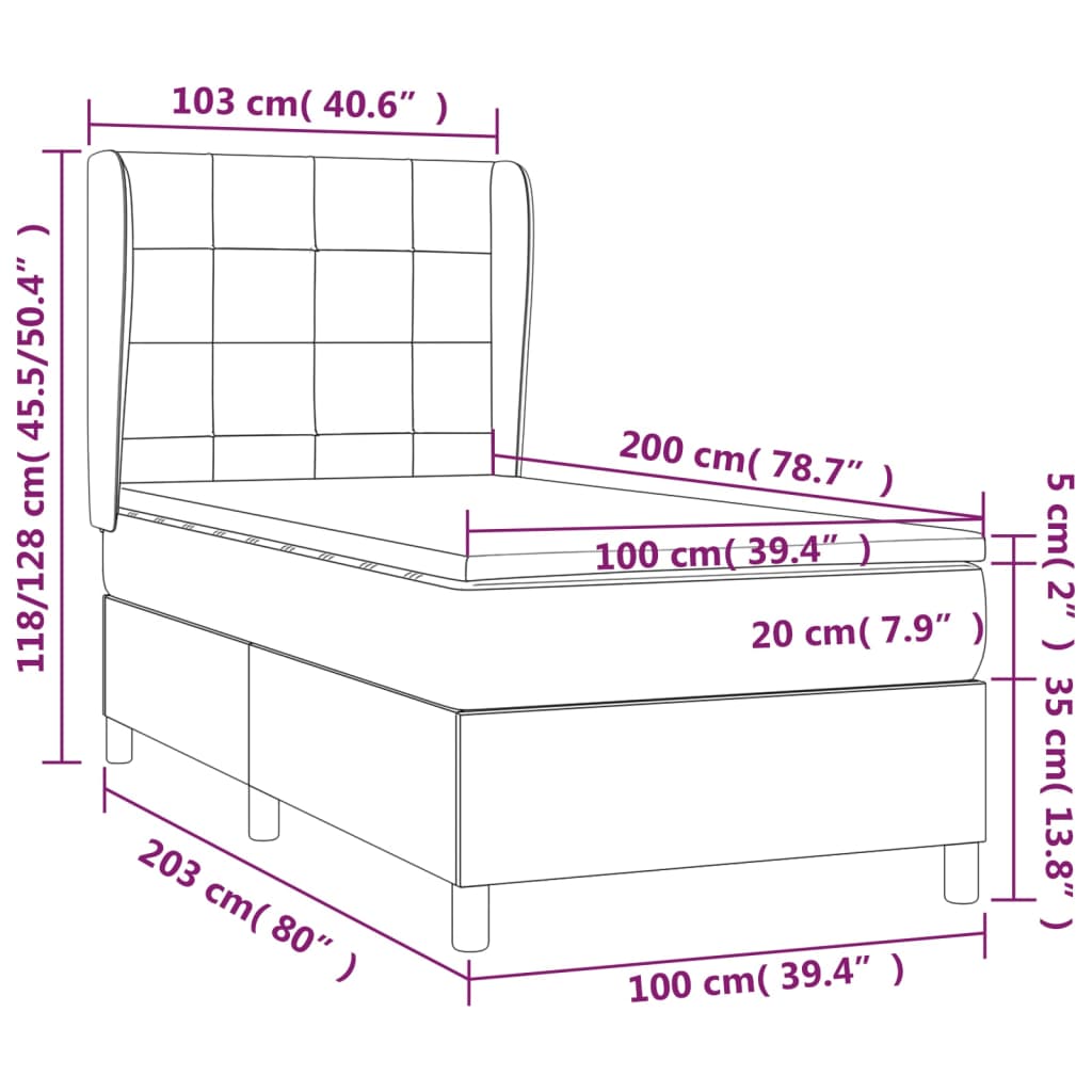 Lit sommier tapissier avec matelas tissu gris foncé 100x200 cm