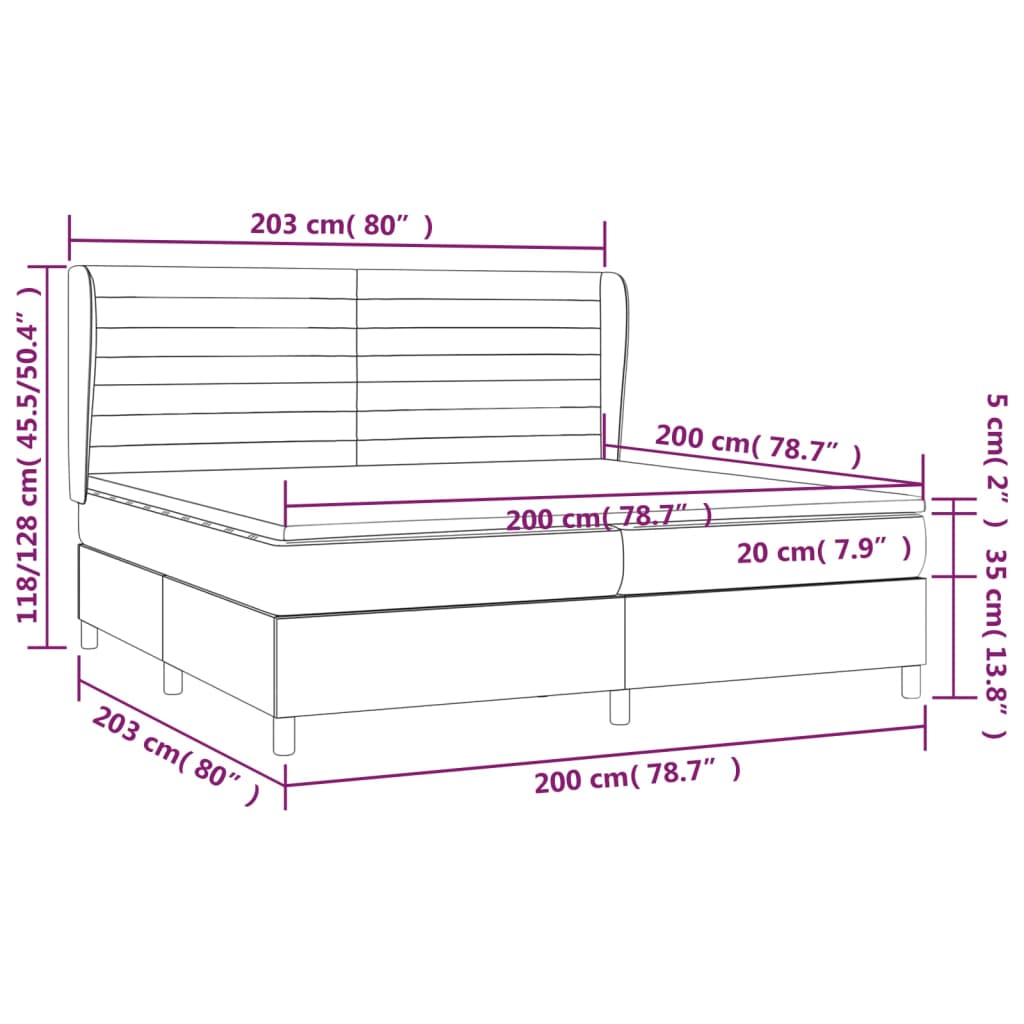 Lit à sommier tapissier avec matelas tissu noir 200x200 cm