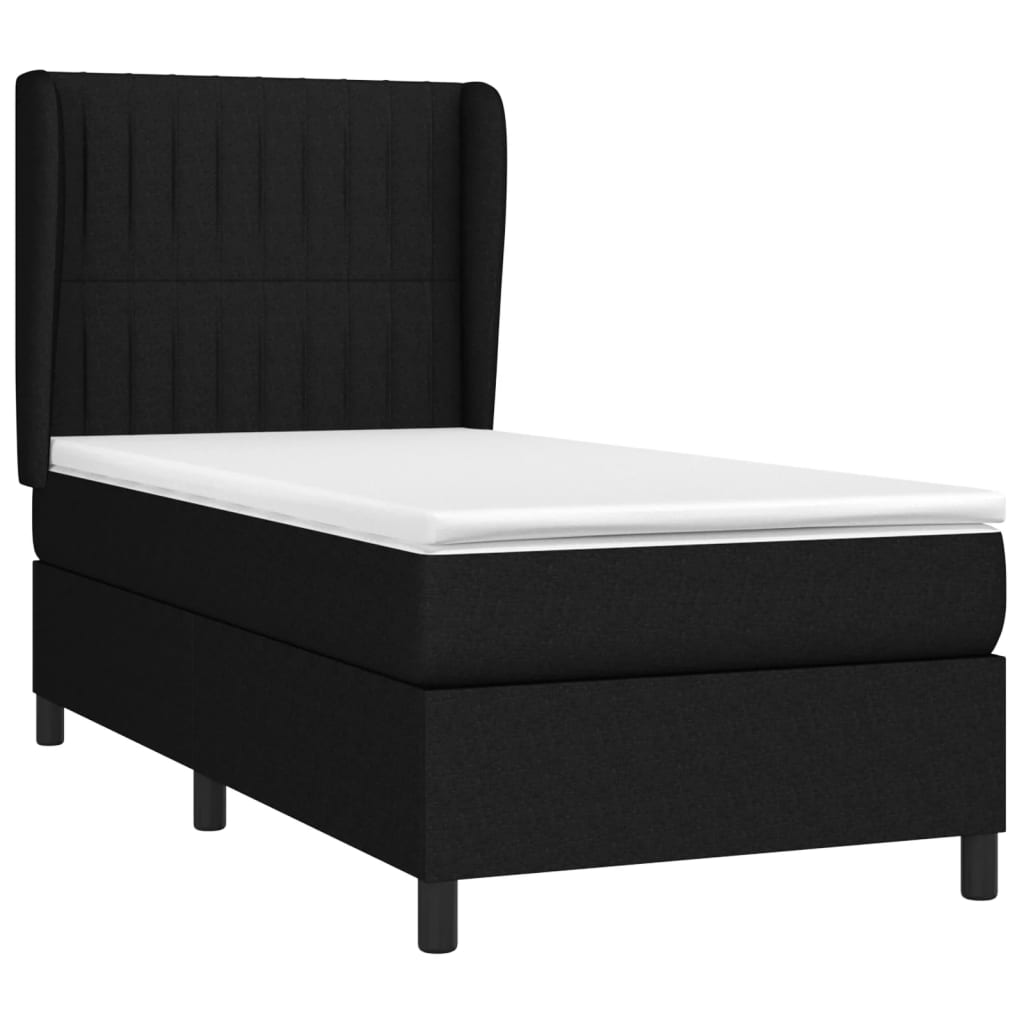 Lit à sommier tapissier avec matelas tissu noir 80x200 cm