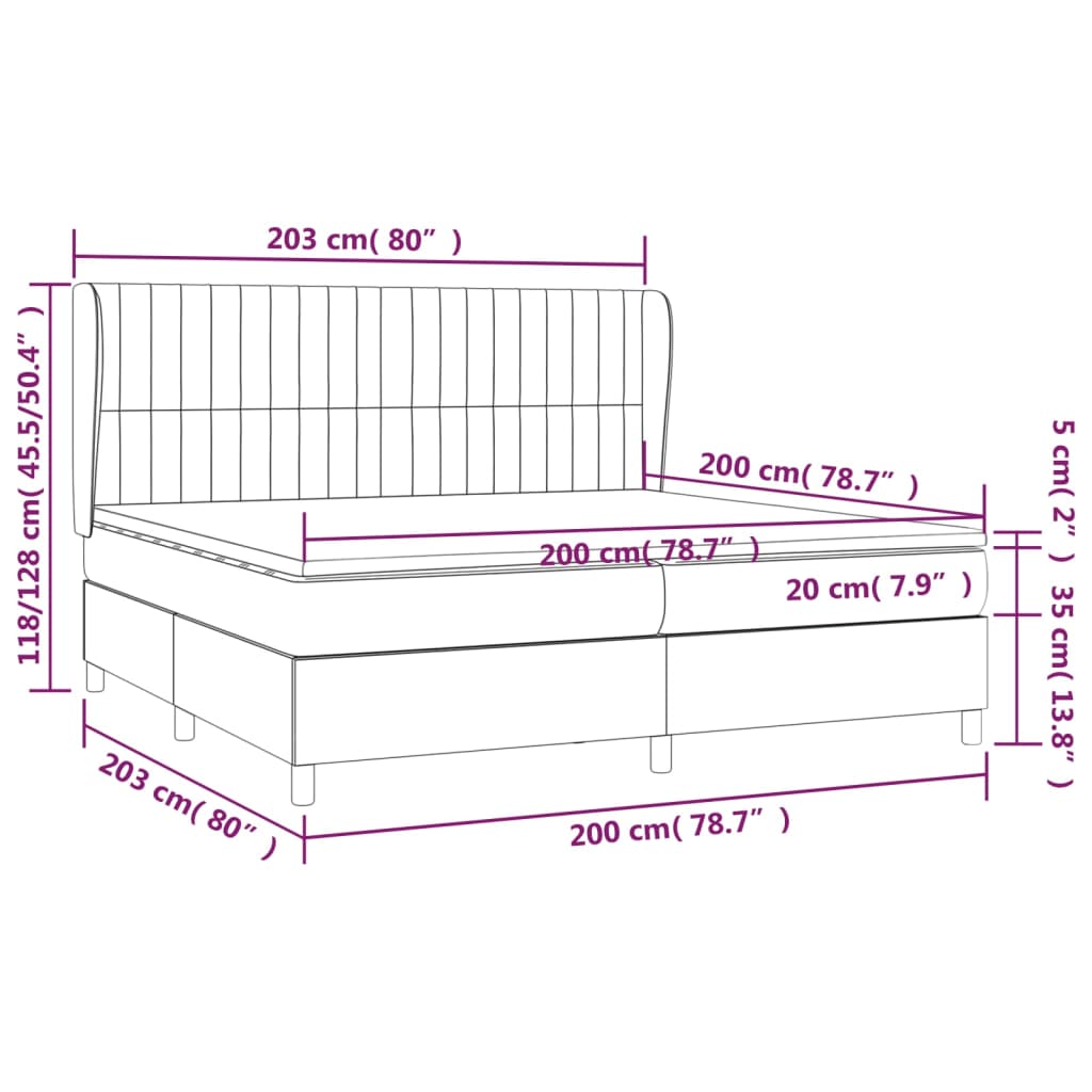 Lit à sommier tapissier avec matelas tissu noir 200x200 cm