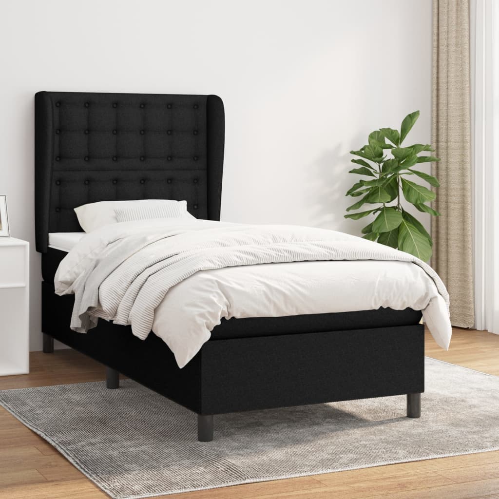 Lit à sommier tapissier avec matelas tissu noir 80x200 cm