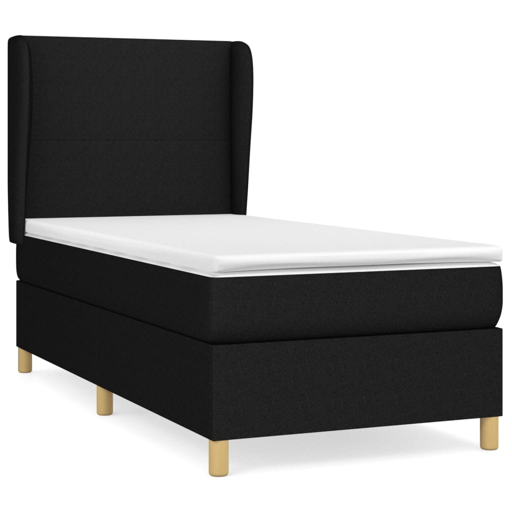 Lit à sommier tapissier avec matelas tissu noir 80x200 cm