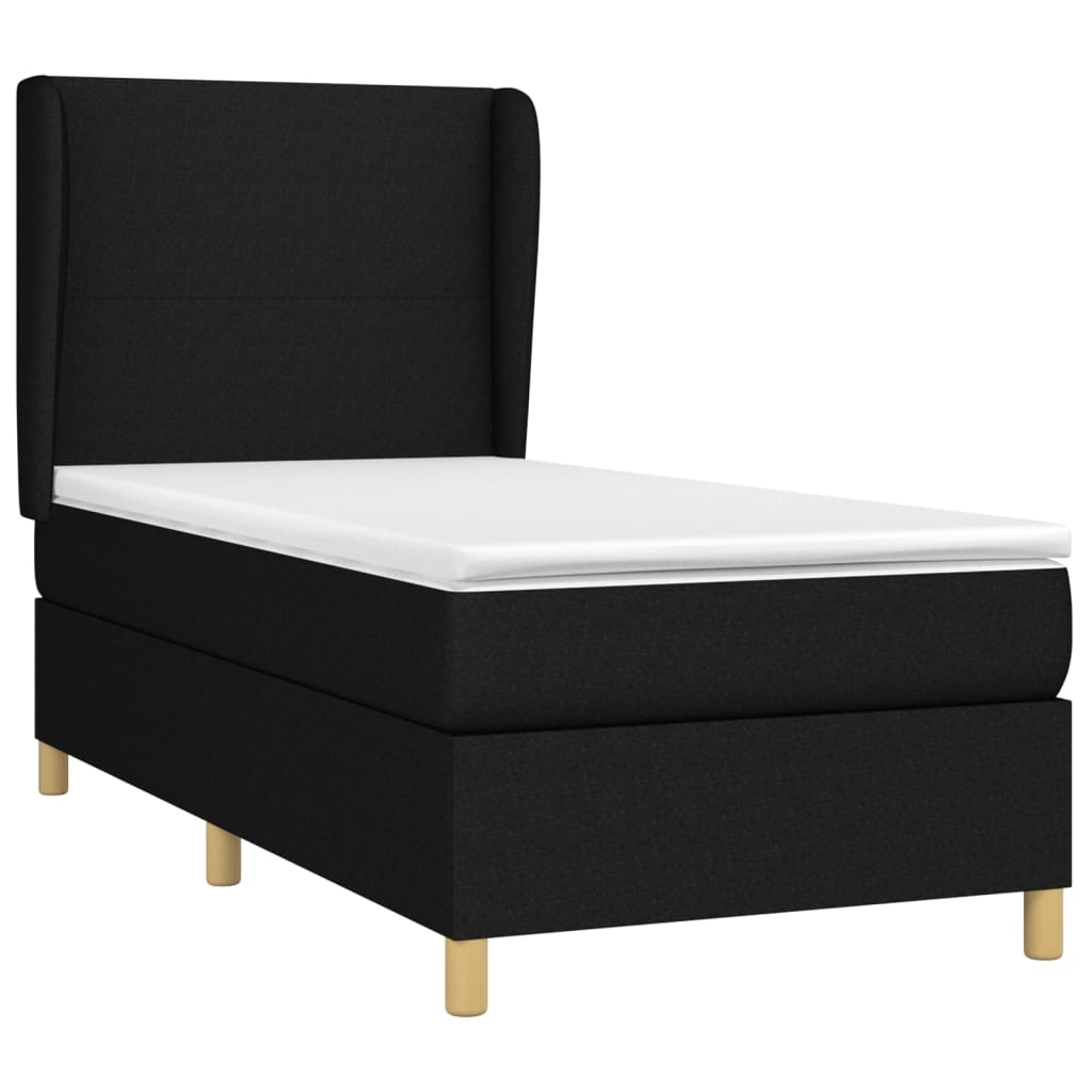 Lit à sommier tapissier avec matelas tissu noir 80x200 cm