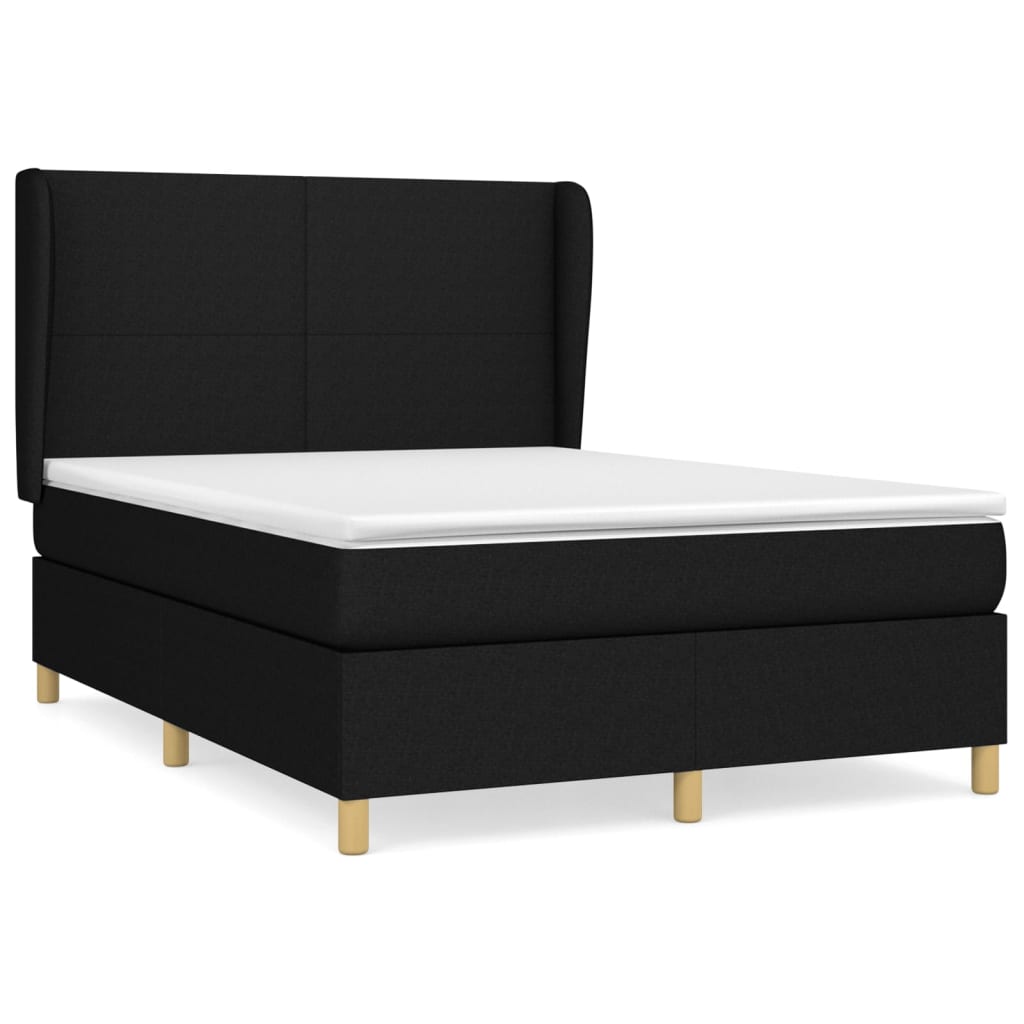 Lit à sommier tapissier avec matelas en tissu noir 140x190 cm