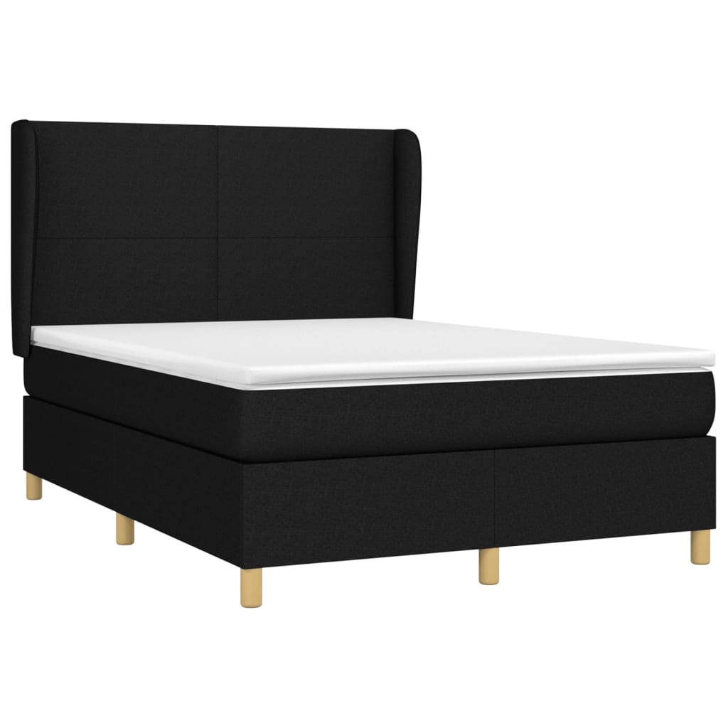 Lit à sommier tapissier avec matelas en tissu noir 140x190 cm