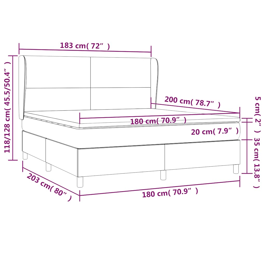 Boxspringbett mit Matratze Schwarz 180x200 cm Stoff