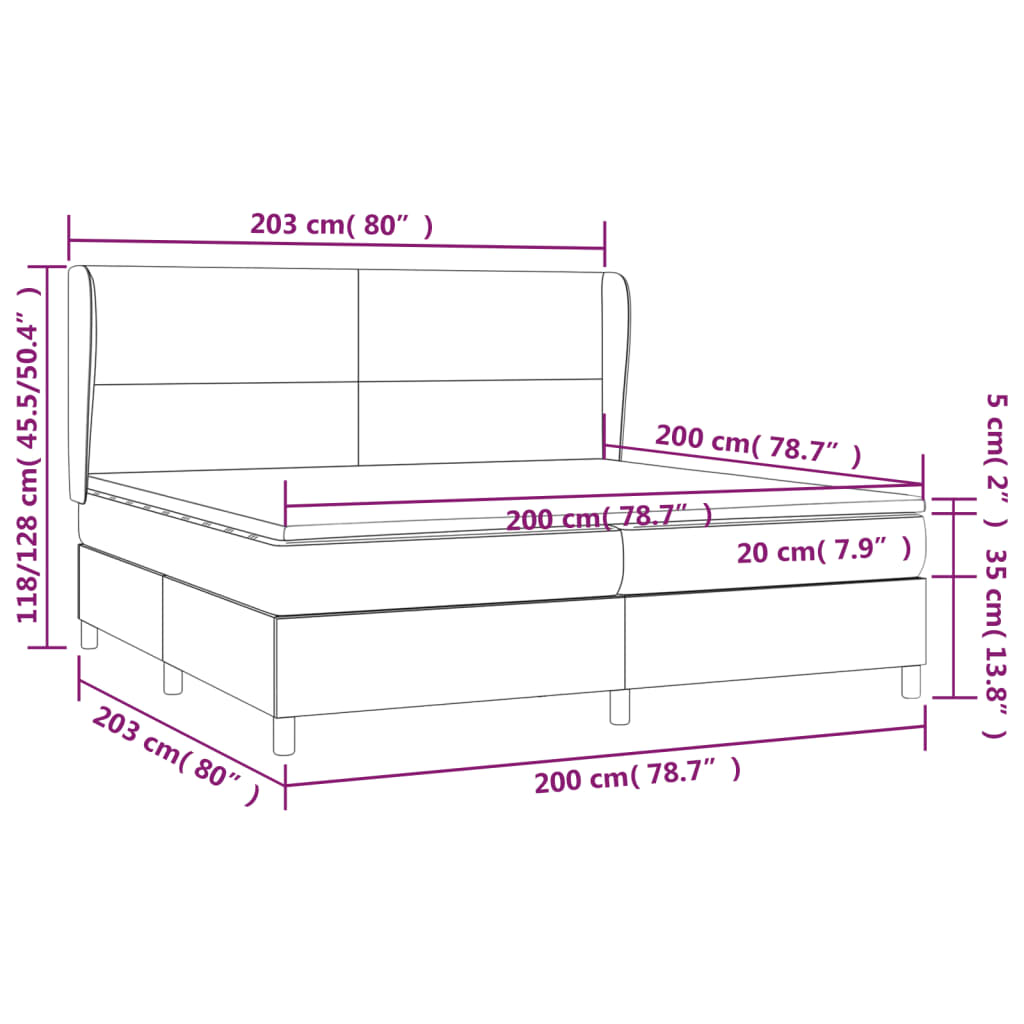 Lit à sommier tapissier avec matelas tissu noir 200x200 cm