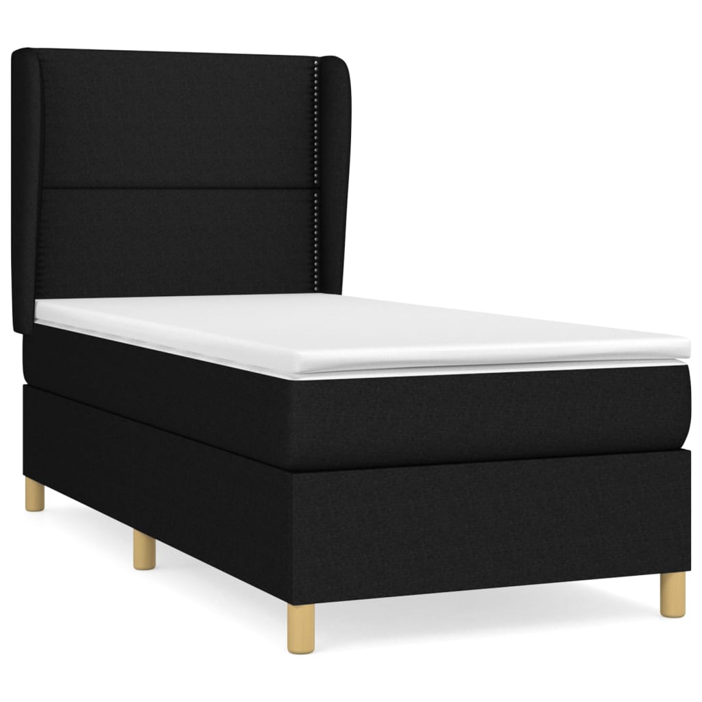 Lit à sommier tapissier avec matelas tissu noir 80x200 cm