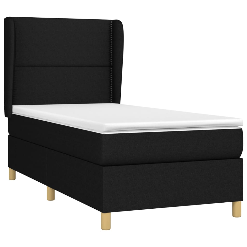 Lit à sommier tapissier avec matelas tissu noir 80x200 cm