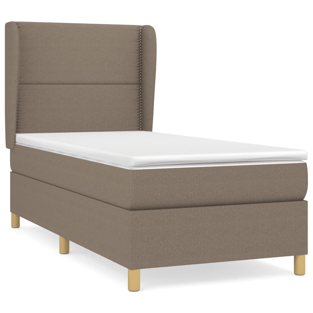 Lit sommier tapissier avec matelas tissu taupe 90x200 cm