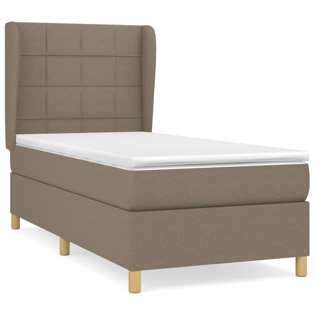 Lit sommier tapissier avec matelas tissu taupe 90x200 cm