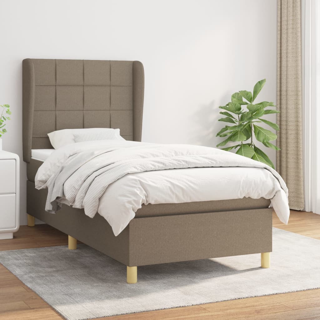 Lit sommier tapissier avec matelas tissu taupe 90x200 cm