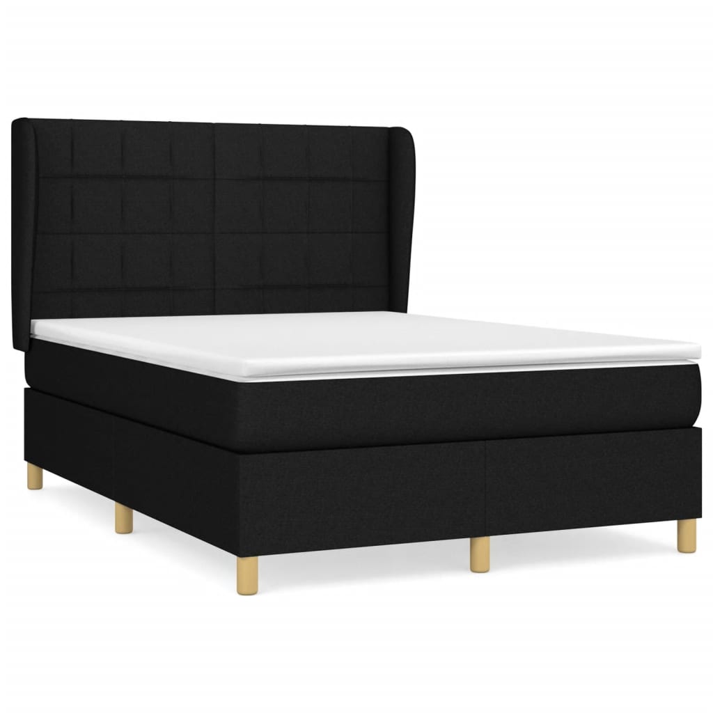 Lit à sommier tapissier avec matelas en tissu noir 140x190 cm