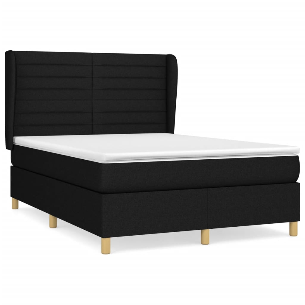 Lit à sommier tapissier avec matelas en tissu noir 140x190 cm