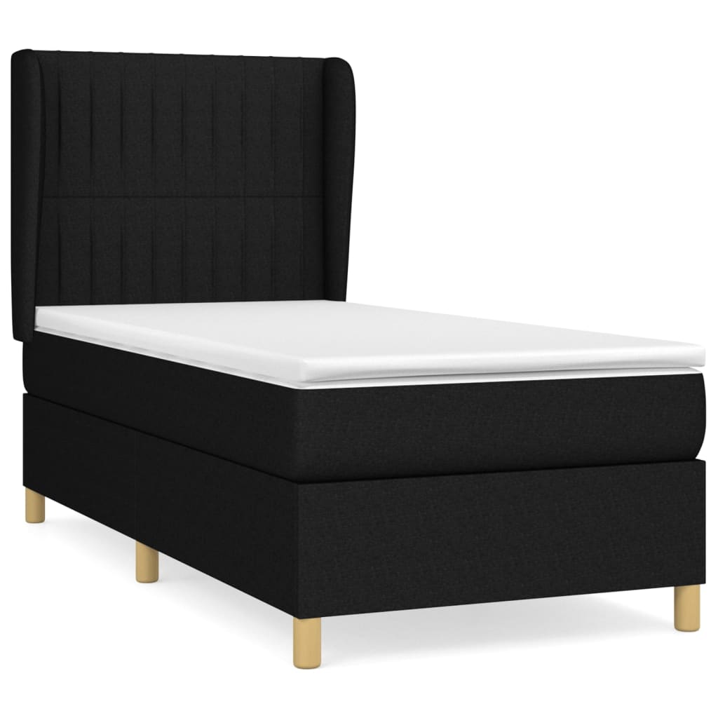 Lit à sommier tapissier avec matelas tissu noir 80x200 cm