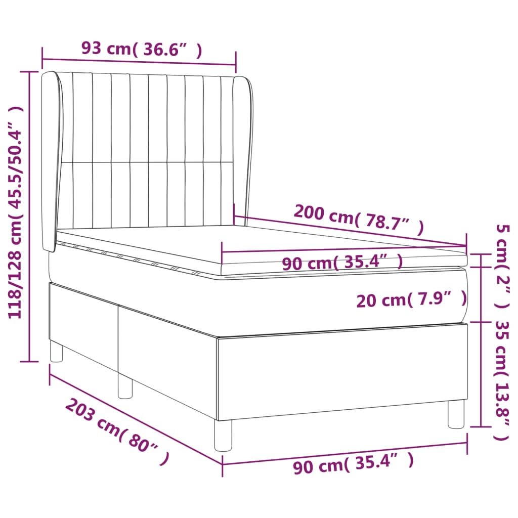 Lit sommier tapissier avec matelas tissu taupe 90x200 cm