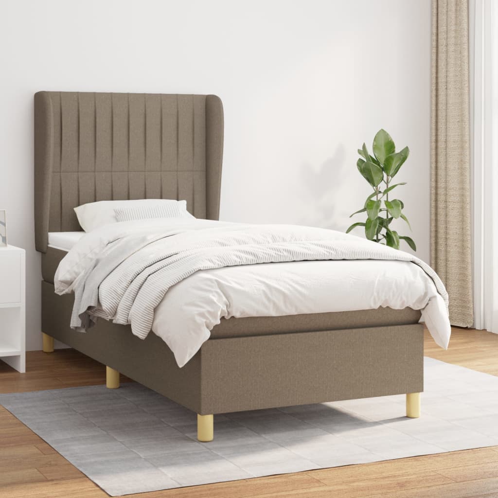 Lit sommier tapissier avec matelas tissu taupe 90x200 cm