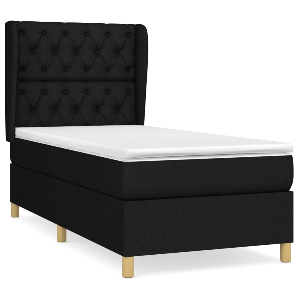 Lit à sommier tapissier avec matelas tissu noir 80x200 cm