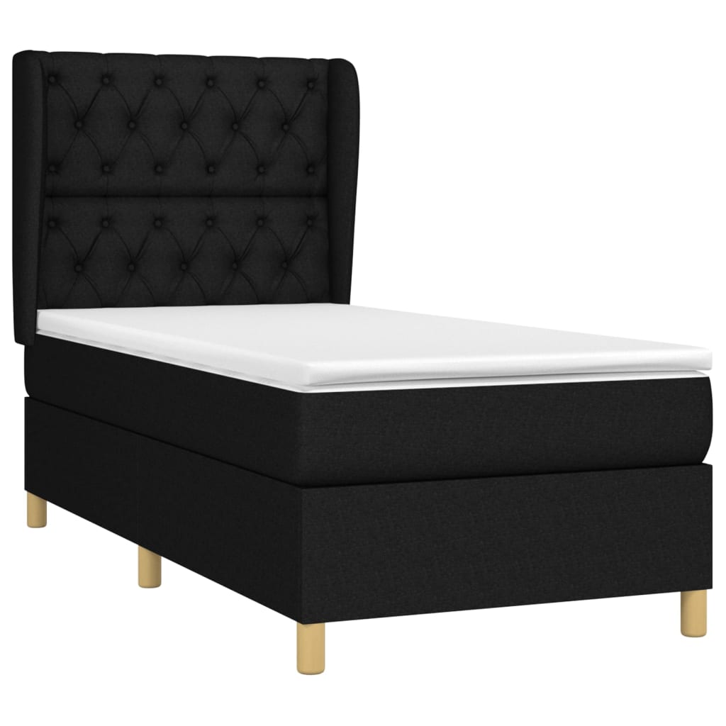 Lit à sommier tapissier avec matelas tissu noir 80x200 cm
