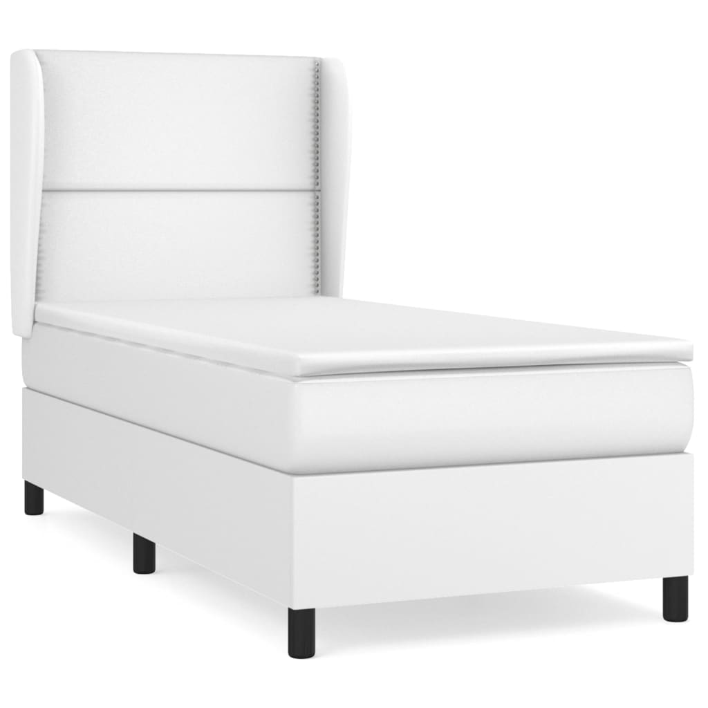 Lit à sommier tapissier avec matelas blanc 90x190 cm en similicuir