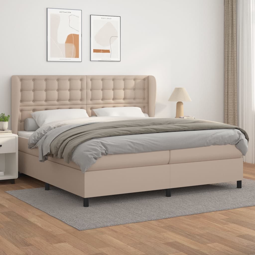 Matelas à sommier tapissier cappuccino-marron 200x200cm cuir artificiel