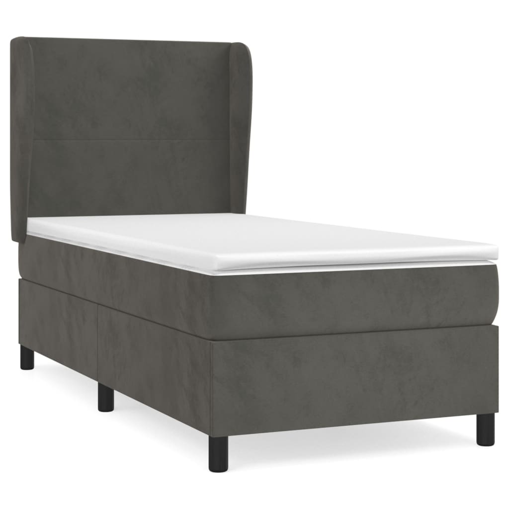 Sommier tapissier avec matelas gris foncé 100x200 cm velours