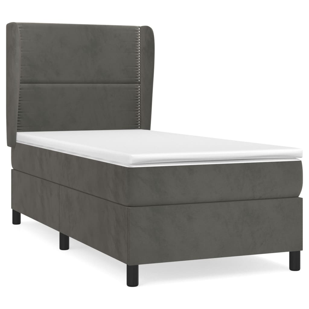 Sommier tapissier avec matelas gris foncé 100x200 cm velours