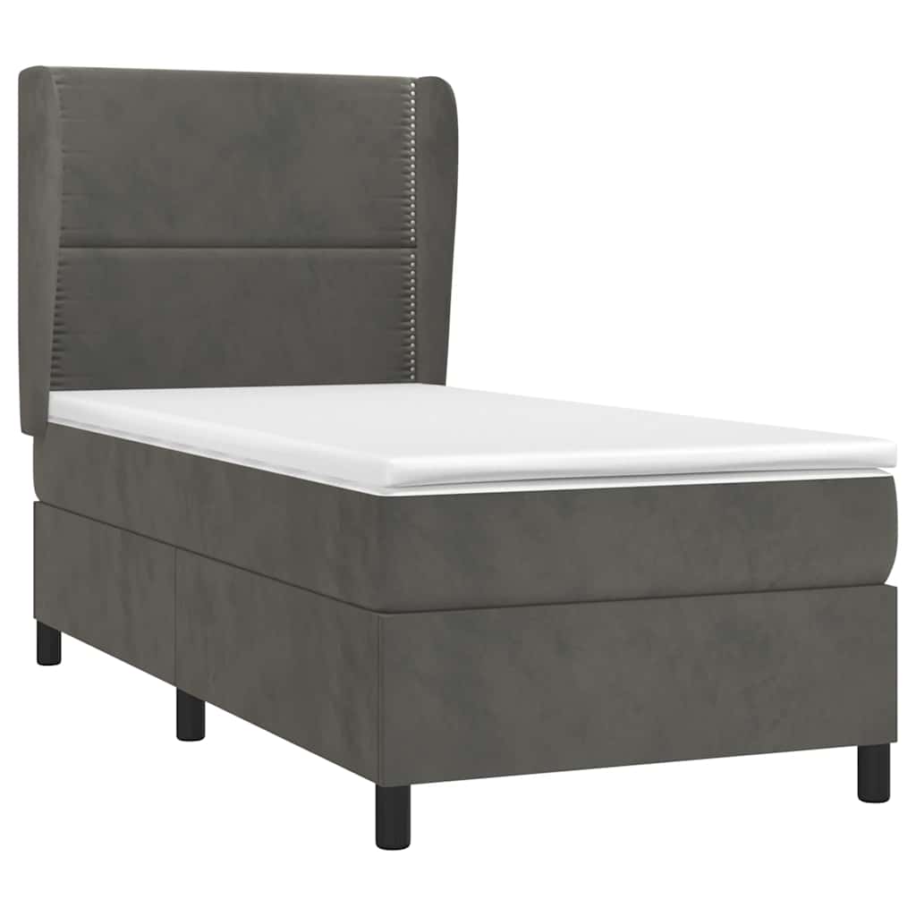 Sommier tapissier avec matelas gris foncé 100x200 cm velours
