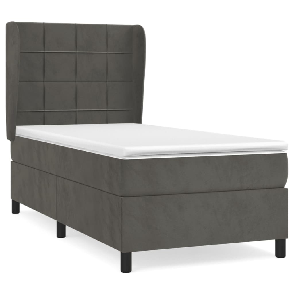 Sommier tapissier avec matelas gris foncé 100x200 cm velours