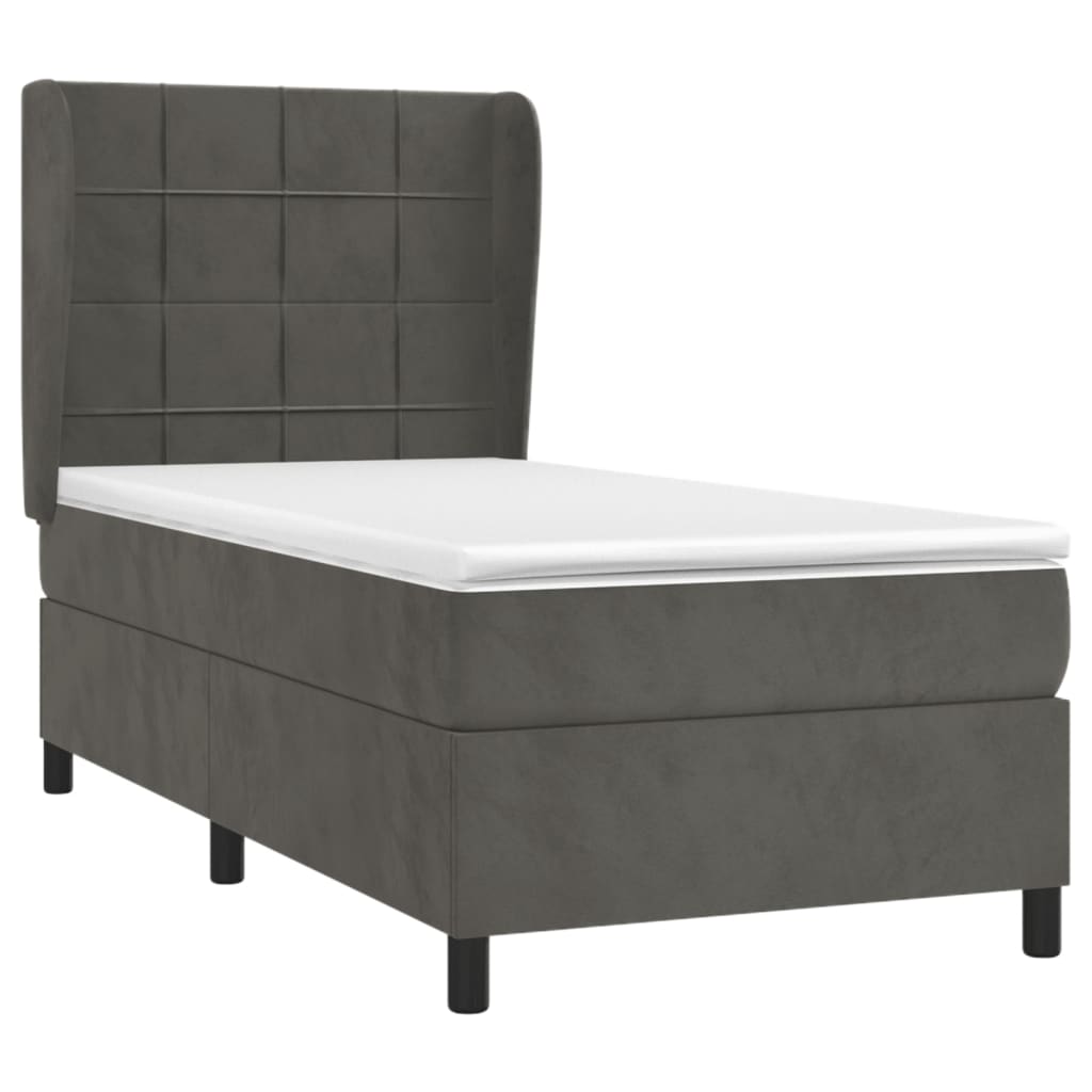 Sommier tapissier avec matelas gris foncé 100x200 cm velours