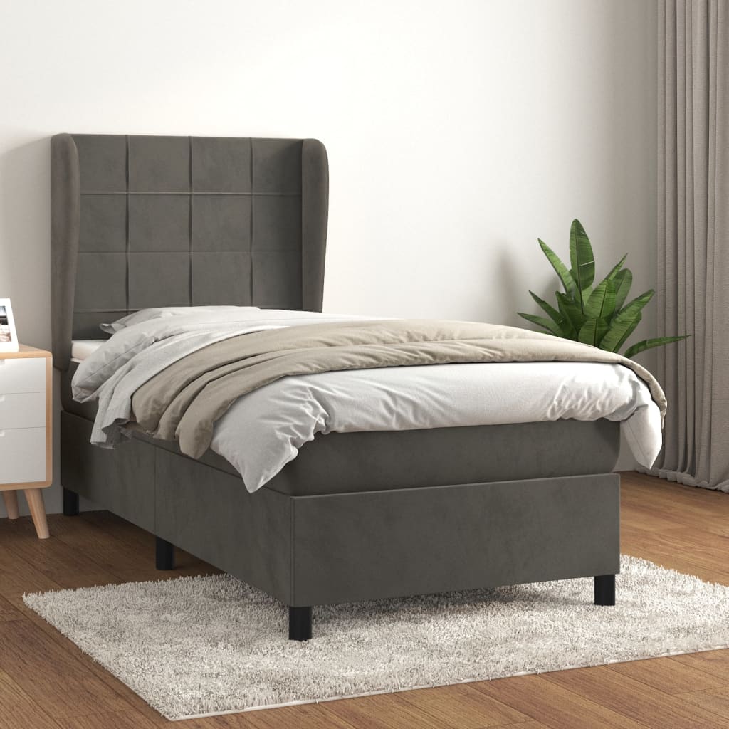 Sommier tapissier avec matelas gris foncé 100x200 cm velours