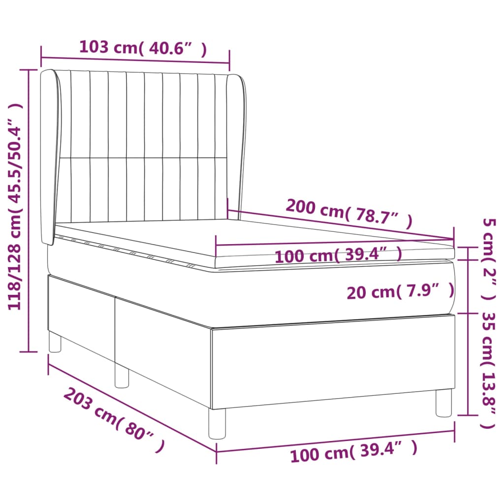 Sommier tapissier avec matelas gris foncé 100x200 cm velours
