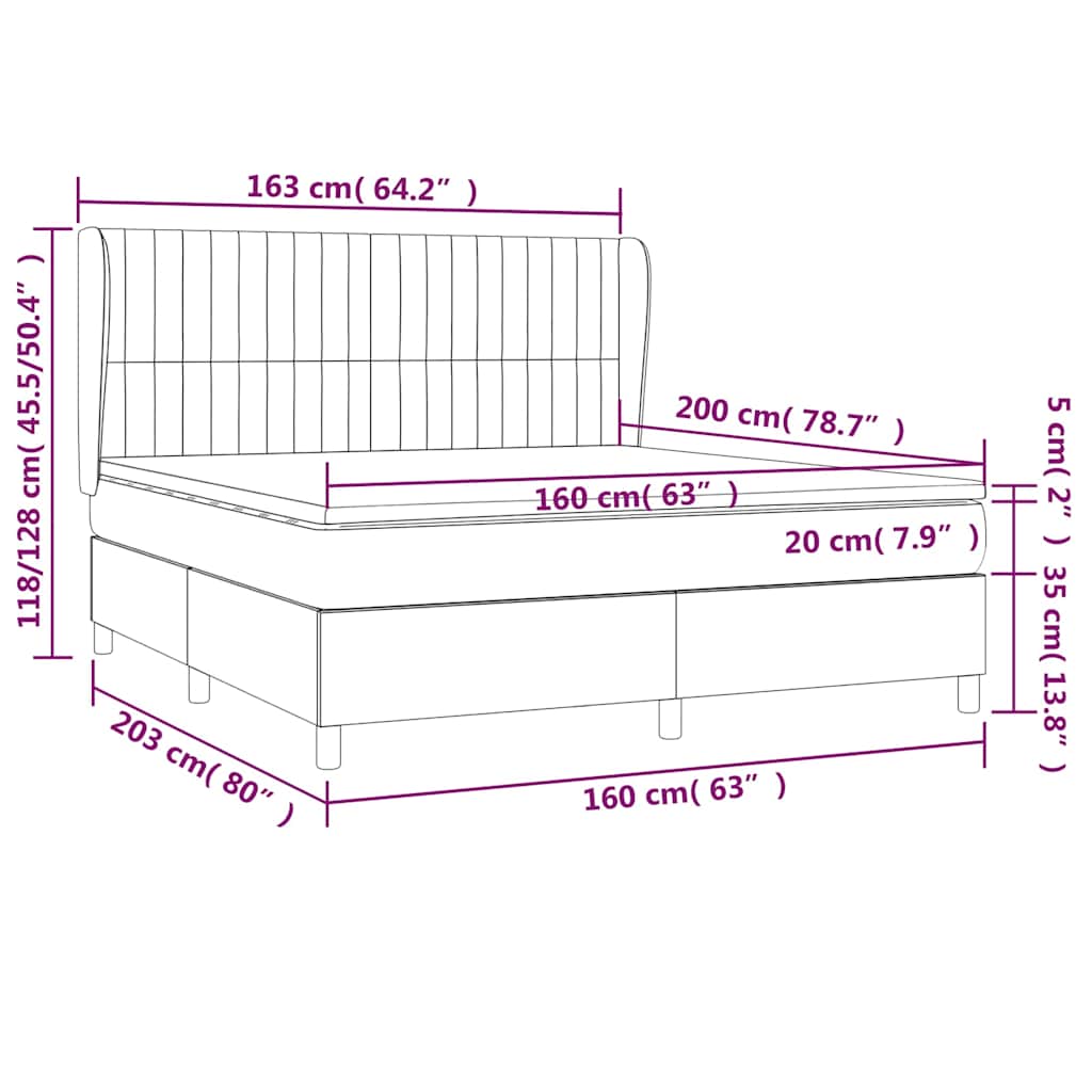 Boxspringbett mit Matratze Schwarz 160x200 cm Samt